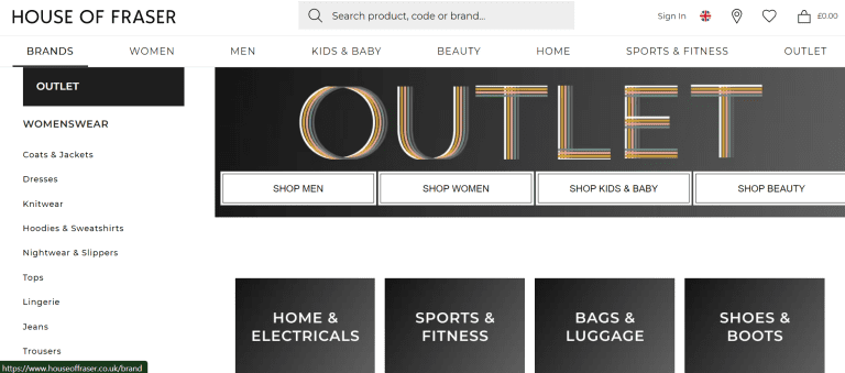 House of Fraser: Outlet and Clearance Sales